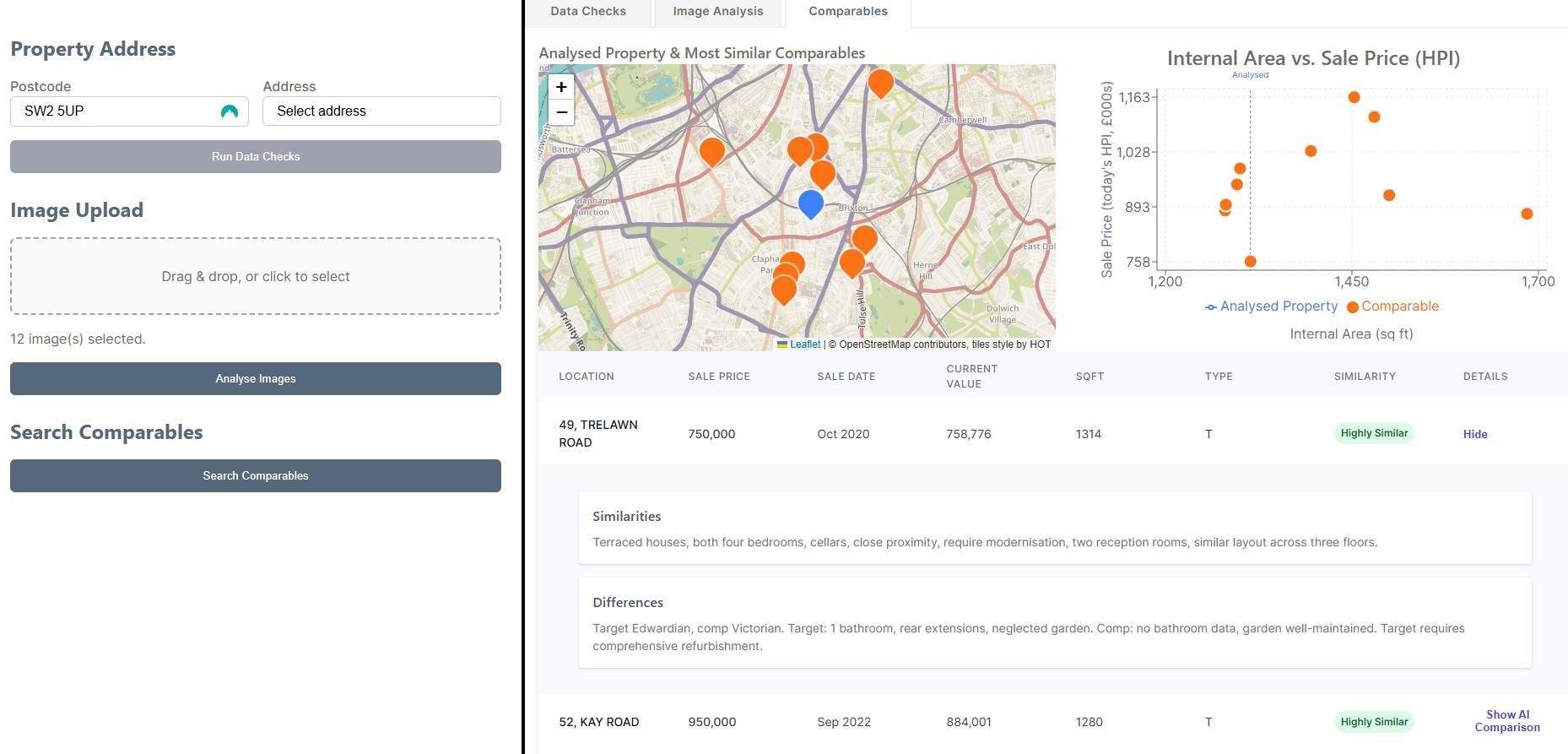 Comparables screenshot